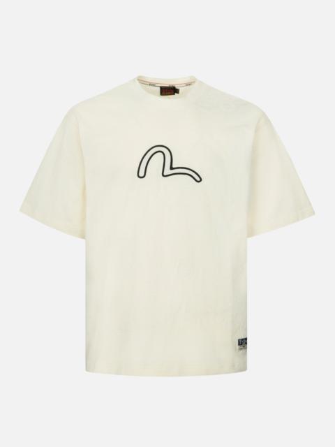 EVISU SEAGULL EMBROIDERY AND ALLOVER FLOCKING PATTERNS RELAX FIT T-SHIRT