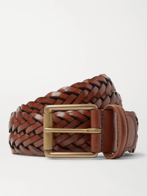 Anderson's 3.5cm Woven Leather Belt Brown