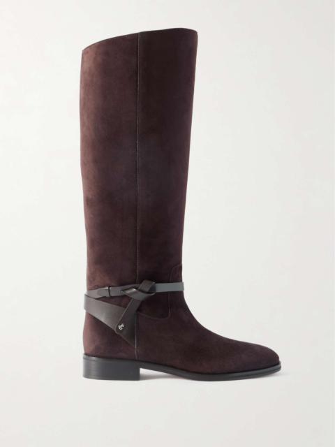 JIMMY CHOO Lawton leather-trimmed suede knee boots Dark brown