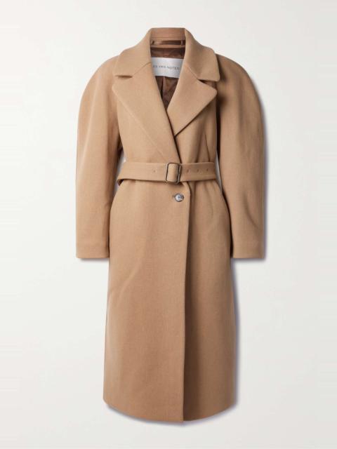 Belted wool-twill coat