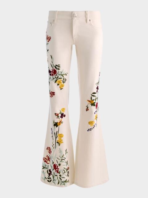 Alice + Olivia Emryn Floral Ultra Low-Rise Flare Jeans