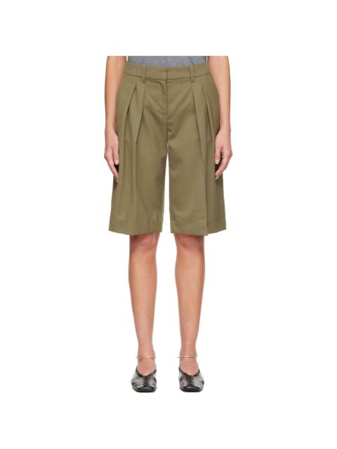 The Frankie Shop Khaki Bilbao Pleated Bermuda Shorts