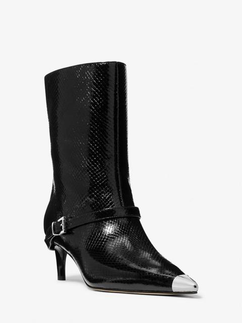 MICHAEL KORS Kasia Snake Embossed Leather Buckle Boot