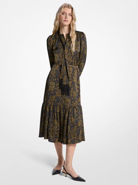 MICHAEL KORS Paisley Print Satin Tie-Neck Midi Dress