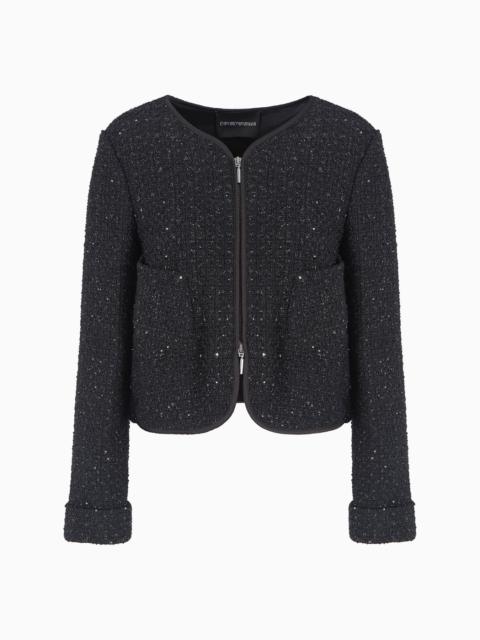 Lurex tweed zip-up jacket with micro sequins