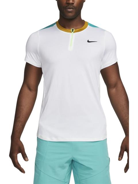 Nike Court Dri-FIT Advantage Tennis Half Zip Short Sleeve Top in White/Teal/Bronzine/Black at Nordst