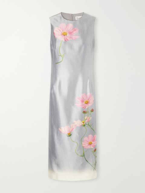 Oscar de la Renta Floral-print satin midi dress Gray
