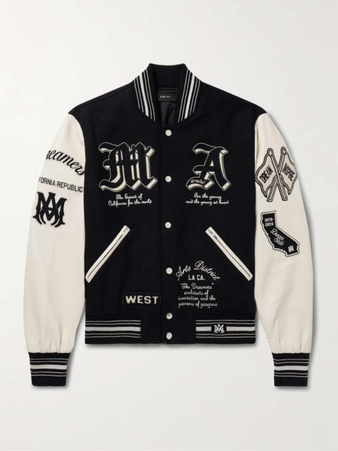 Dream Team Logo-Appliquéd Leather and Melton Wool-Blend Varsity Jacket