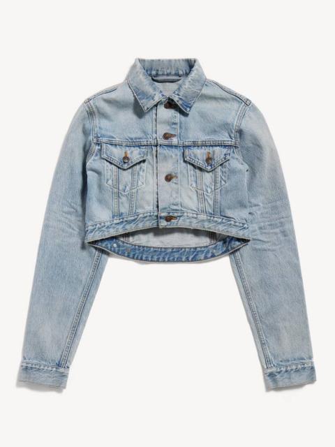 BALENCIAGA Women's Cropped Curved Jacket in Bleach Light Bleu