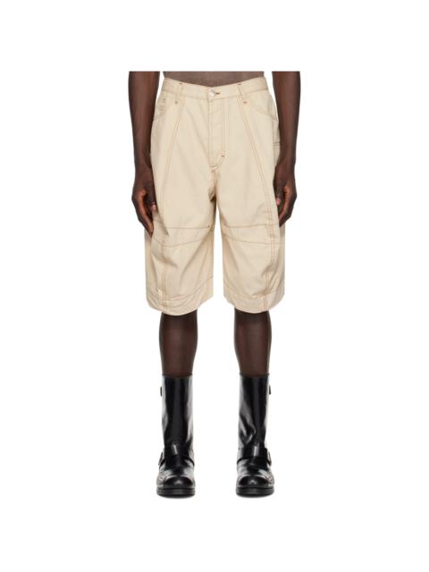 EDWARD CUMING Off-White Paneled Denim Shorts