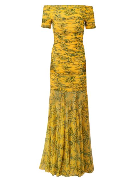 CAROLINA HERRERA Women's Olive Branch Off-the-Shoulder Gathered Silk Gown - Daffodil Multi