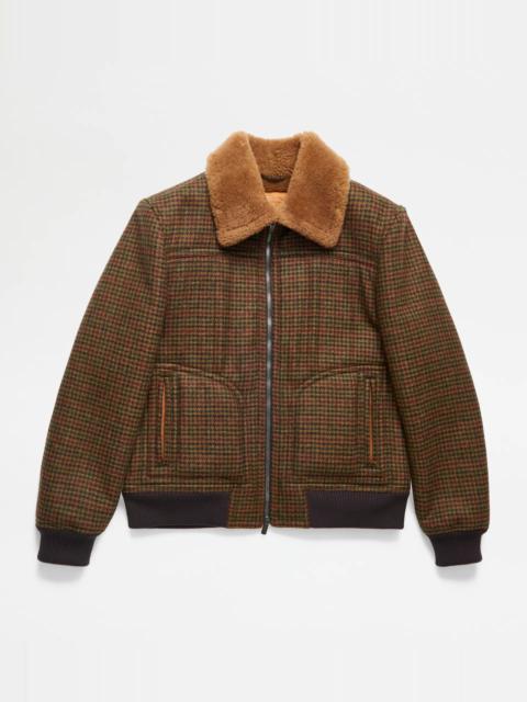 Tod's SHETLAND BOMBER LINED IN SHEARLING - BROWN, RED