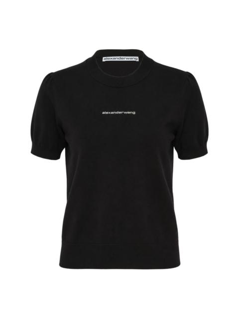 Alexander Wang Short Sleeve Crewneck Hotfix Logo Knit Top
