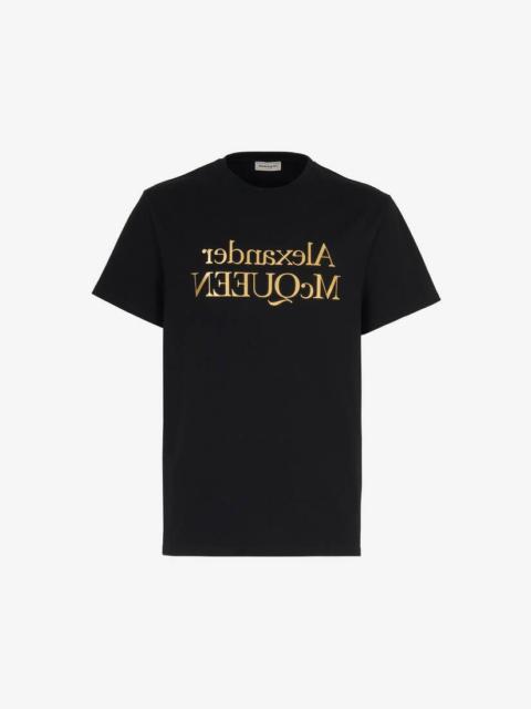 Alexander McQueen Men's Reflected Logo T-shirt in Black/ Gold