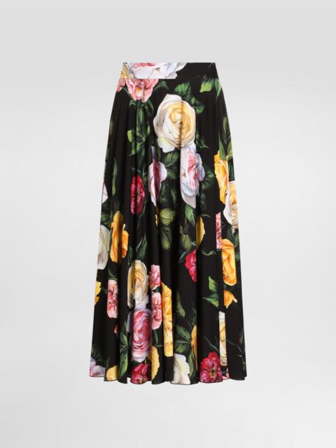 Dolce & Gabbana Peony and rose-print charmeuse calf-length circle skirt