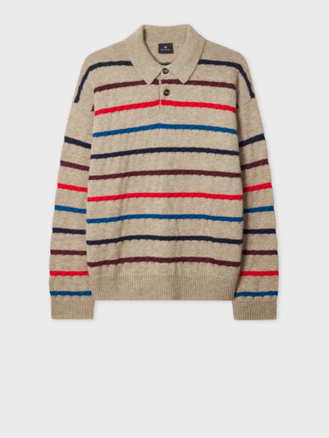 Paul Smith Light Tan Striped Knitted Polo Shirt