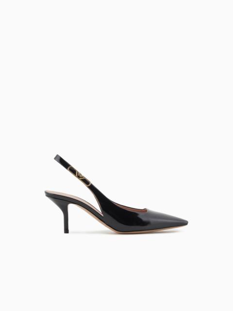 EMPORIO ARMANI Patent-leather slingback court shoes with eagle plate
