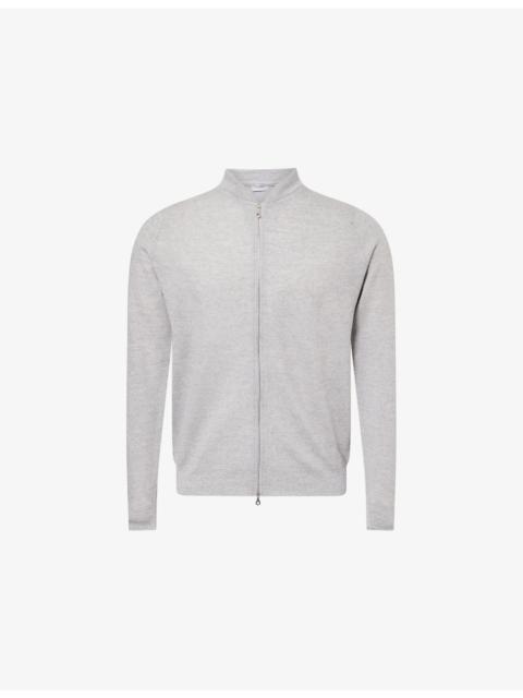 JOHN SMEDLEY Textured Crewneck Wool Cardigan