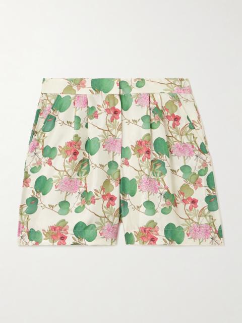 EMPORIO SIRENUSE Tamu Pleated Floral-print Silk-twill Shorts
