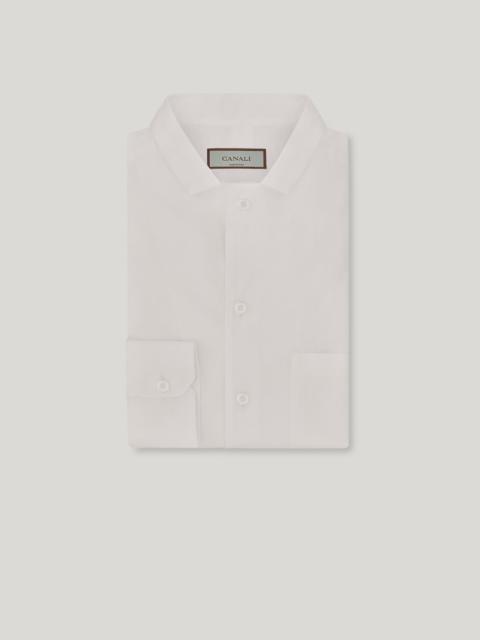 Canali WHITE RELAXED FIT COTTON AND LINEN SHIRT WITH LAPEL COLLAR AND BREAST POCKET