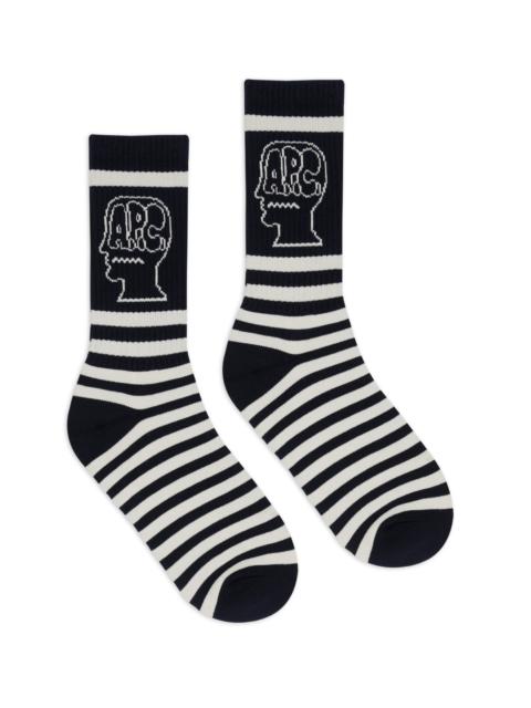 BRAIN DEAD Brain Dead x A.P.C. Striped Socks - Navy