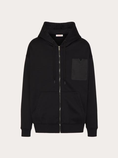 Valentino TECHNICAL COTTON SWEATSHIRT WITH HOOD, ZIPPER AND RUBBERIZED V DETAIL