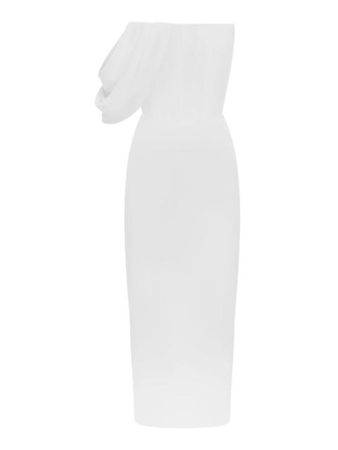 ALEX PERRY Draped Crepe Corset Midi Dress white