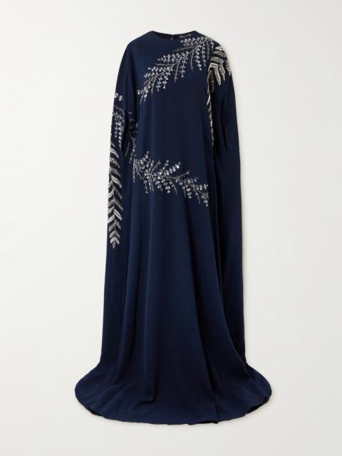 Oscar de la Renta Embellished Stretch-silk Georgette Gown