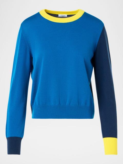 AKRIS Colorblocked Wool Crewneck Sweater