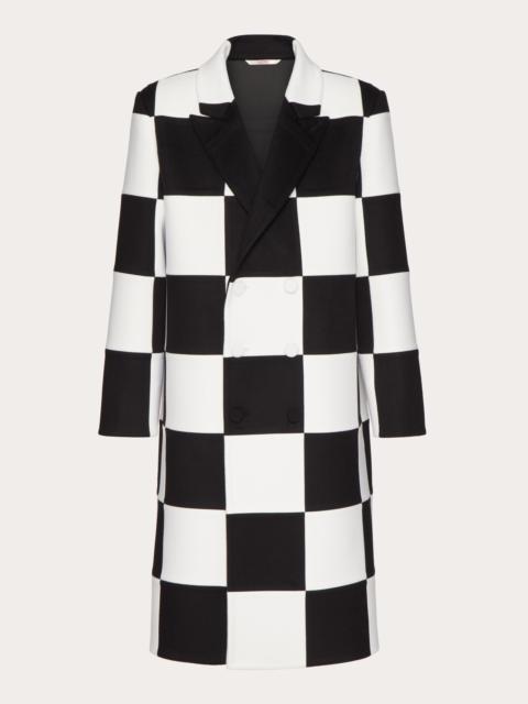 Valentino DOUBLE-BREASTED WOOL AND CASHMERE COAT WITH EX CHESS ALL-OVER INTARSIA PATTERN