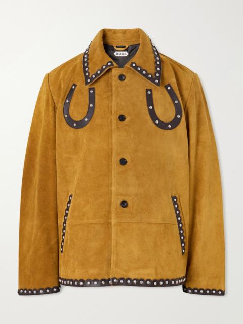 BODE Carson Studded Leather-Trimmed Suede Jacket Yellow