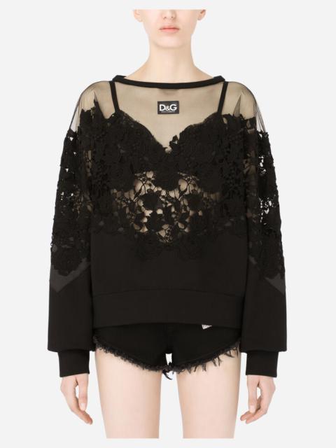 Dolce & Gabbana Jersey sweatshirt with tulle and macramé details