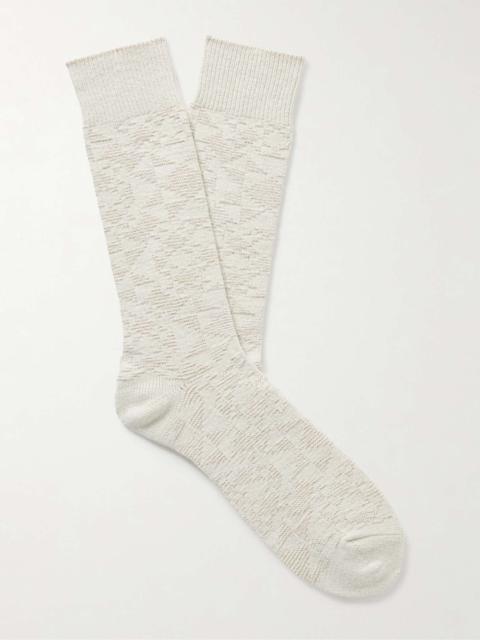 Quilt Jacquard-Knit Cotton-Blend Socks
