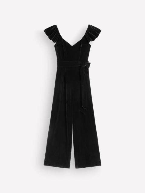 BODEN Ruffle Velvet Jumpsuit-Black
