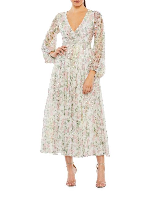 MAC DUGGAL Women's Cocktail Floral Midi-Dress - White Multi