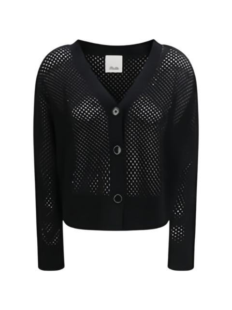 Allude button mesh V-neck cardigan
