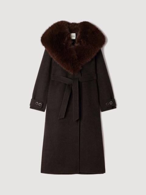 Sandro COAT WITH SHEARLING COLLAR