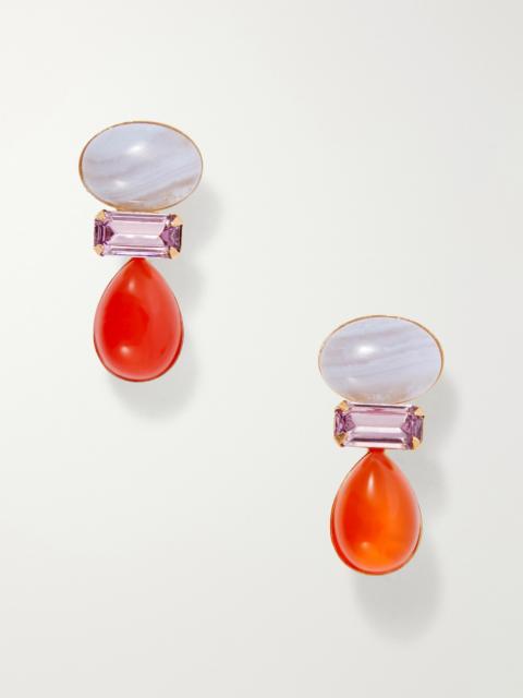 Jennifer Behr Talia Gold-tone Carnelian And Agate-embellished Earrings