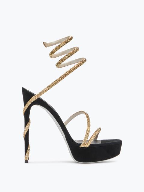 RENE CAOVILLA MARGOT CRYSTAL BLACK-GOLD PLATFORM SANDAL 130