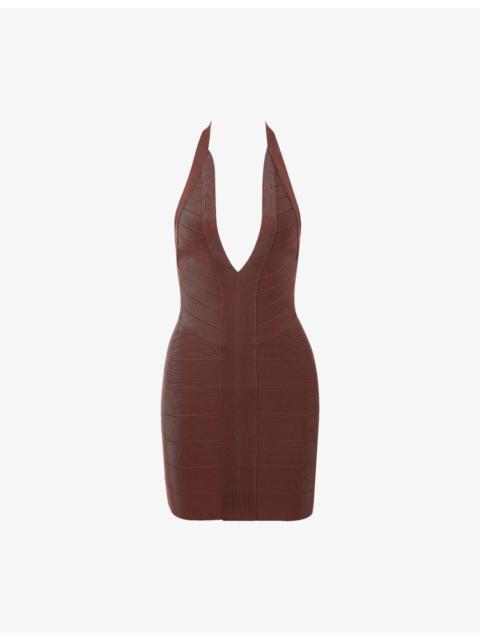 House of CB The Plunge Halter-Neck Stretch-Woven Mini Dress