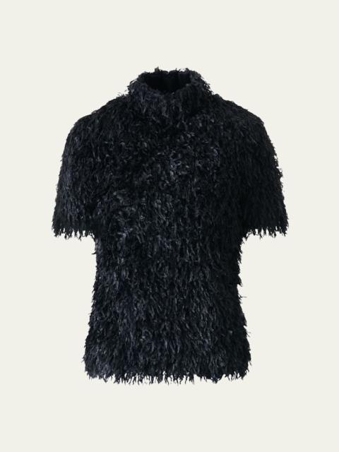 AKRIS Faux-Feather Fringe Short Sleeve Blouse
