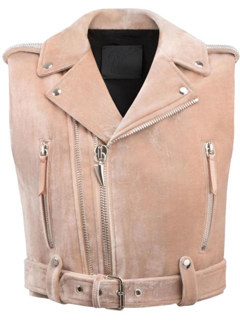 Amelia Crystal cropped biker jacket