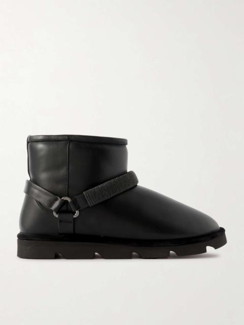 Brunello Cucinelli Bead-embellished shearling-lined padded leather ankle boots