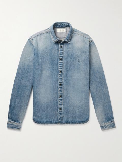 SAINT LAURENT Logo-Embroidered Denim Shirt