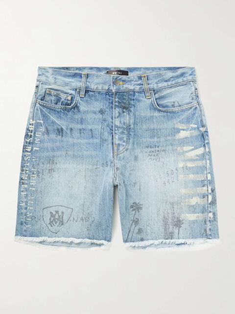 AMIRI Straight-Leg Paisley-Print Distressed Denim Shorts