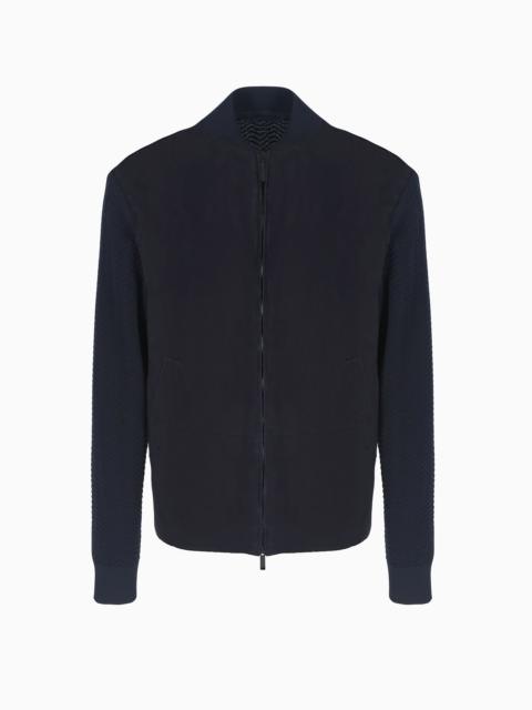 GIORGIO ARMANI Lambskin suede and cashmere-blend knit zipped blouson