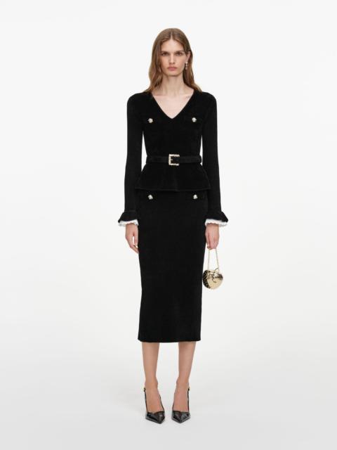 self-portrait Black Chenille Peplum Knit Midi Dress