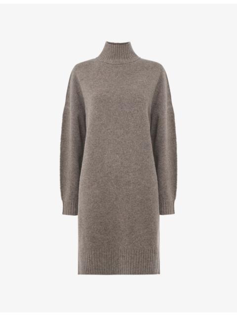 WHISTLES Funnel Neck Wool-Knit Mini Dress