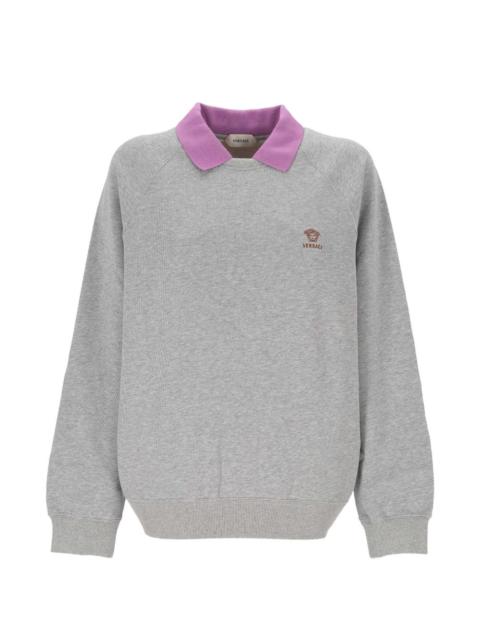 VERSACE polo collar embroidered sweatshirt