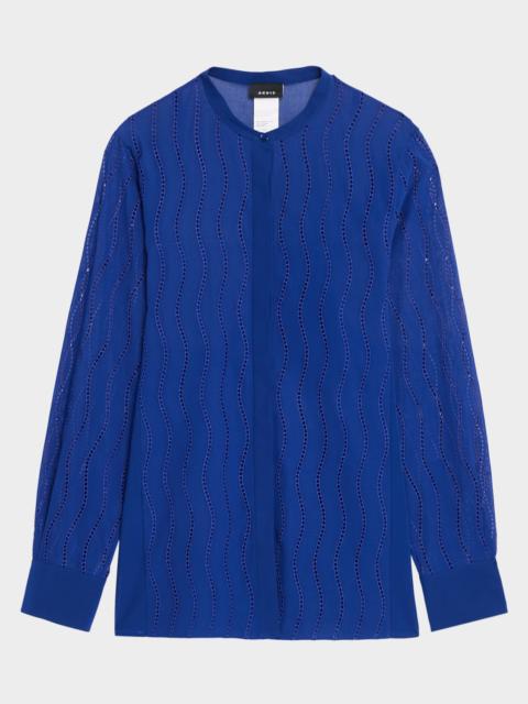 AKRIS Wave Broderie Anglaise Button-Down Blouse